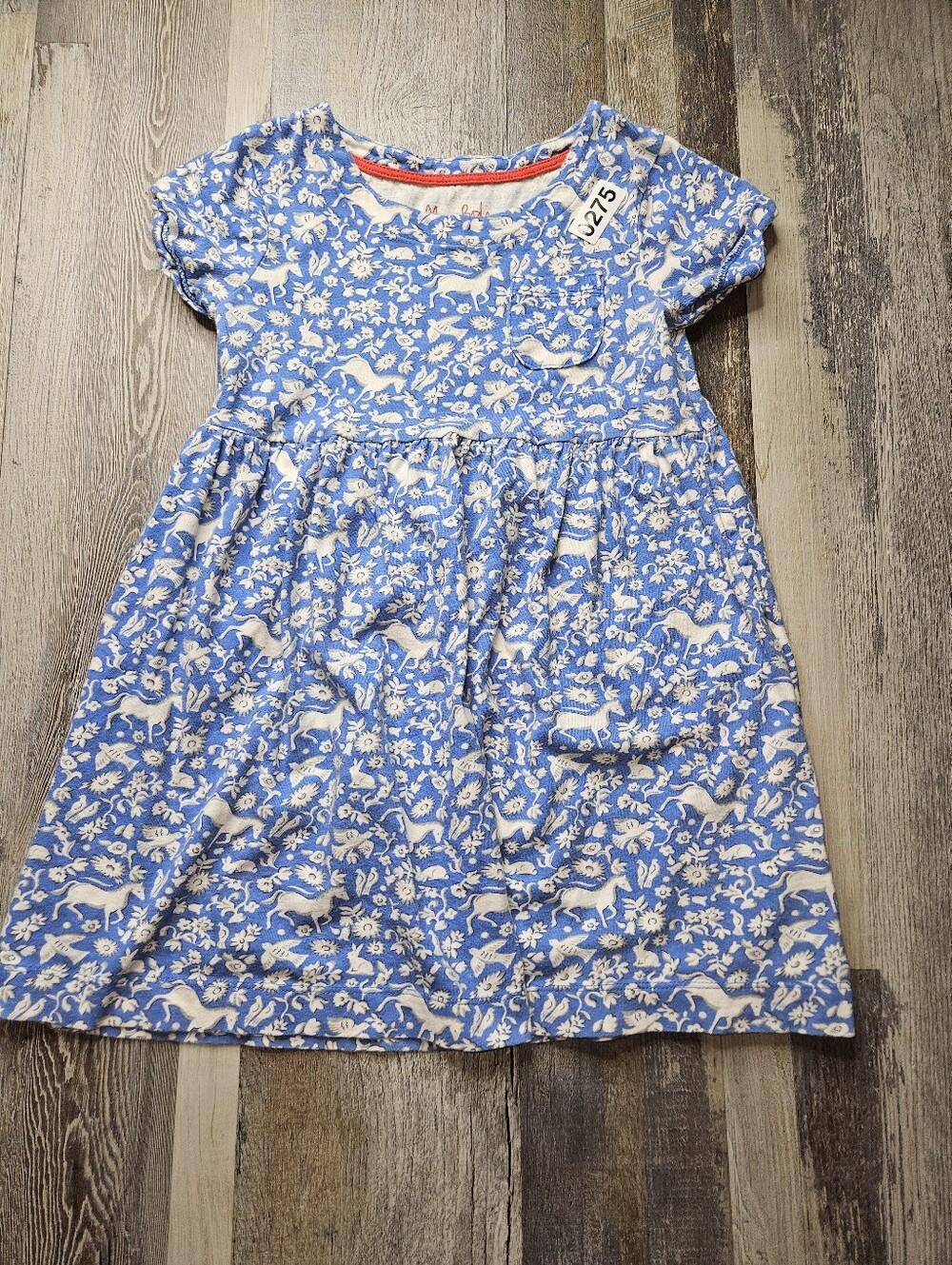 Mini Boden Girls Size 5-6 Y dress Blue White Horse Bunny Print